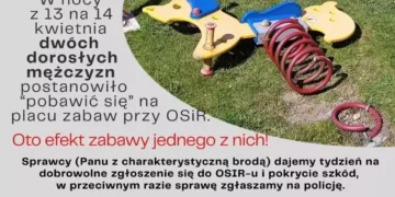 Demolka placu zabaw w Kętach: Sprawca zarejestrowany przez monitoring – ma tydzień na zgłoszenie się do OSiR