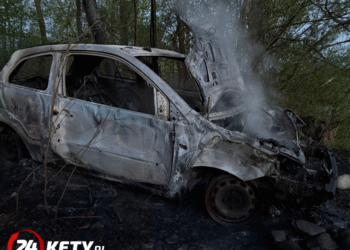 Pożar samochodu nad rzeką Sołą