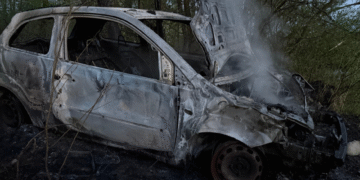 Pożar samochodu nad rzeką Sołą