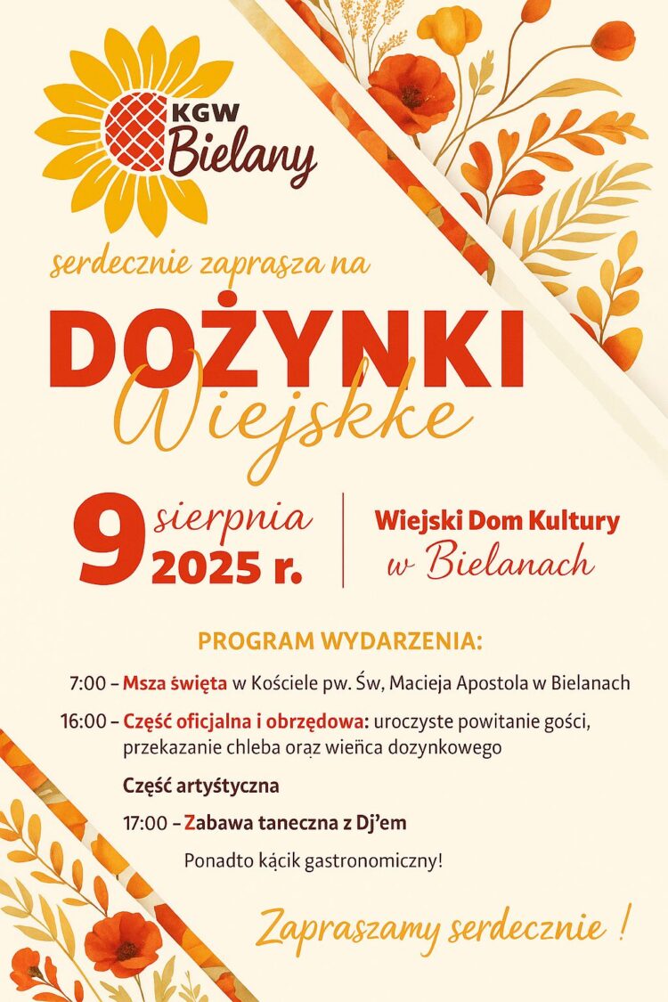Dożynki Wiejskie w Bielanach już 9 sierpnia 2025! Sprawdź program wydarzenia