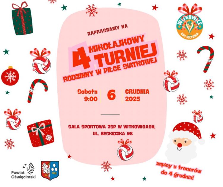Rodzinne granie w świątecznym klimacie. IV Mikołajkowy Turniej Rodzinny w Siatkówkę w Witkowicach